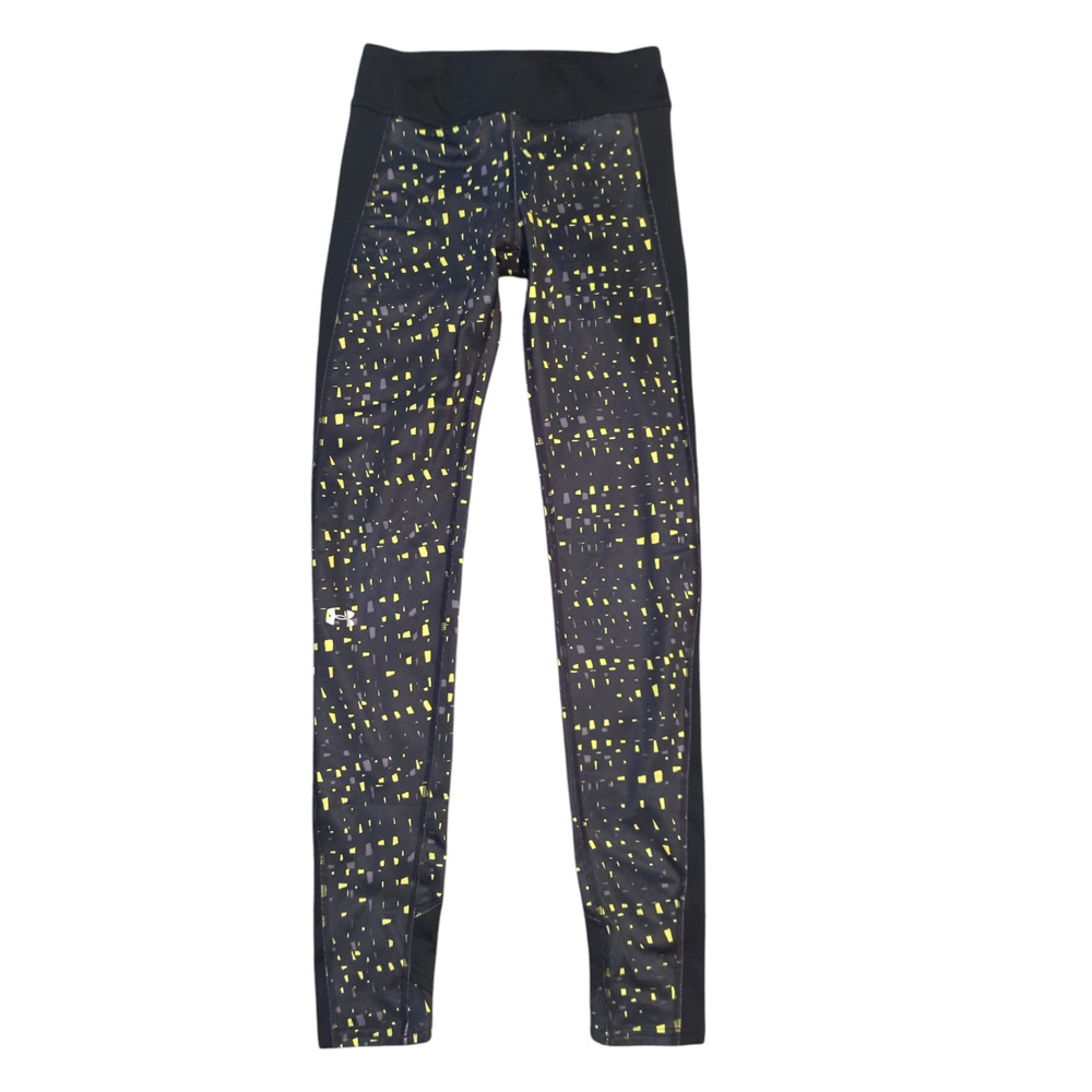 UNDER ARMOUR Black Yellow Geometric Athleisure Leggings Workout Size XS